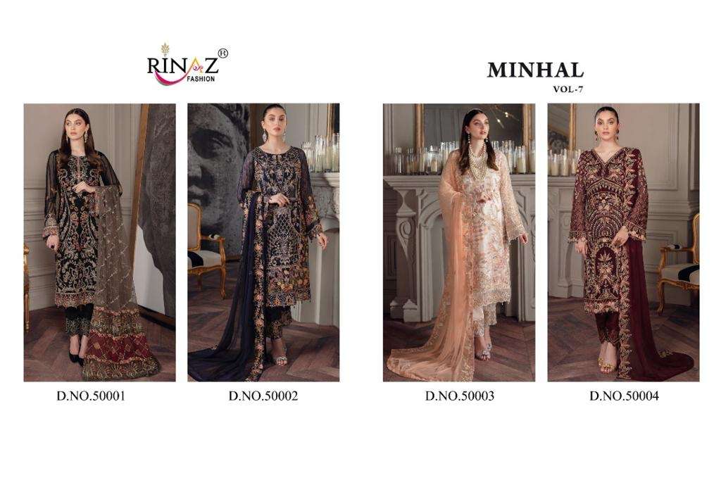 Rinaz Fashion Minhal Vol 7  Georgette Salwar Suits On Wholesale