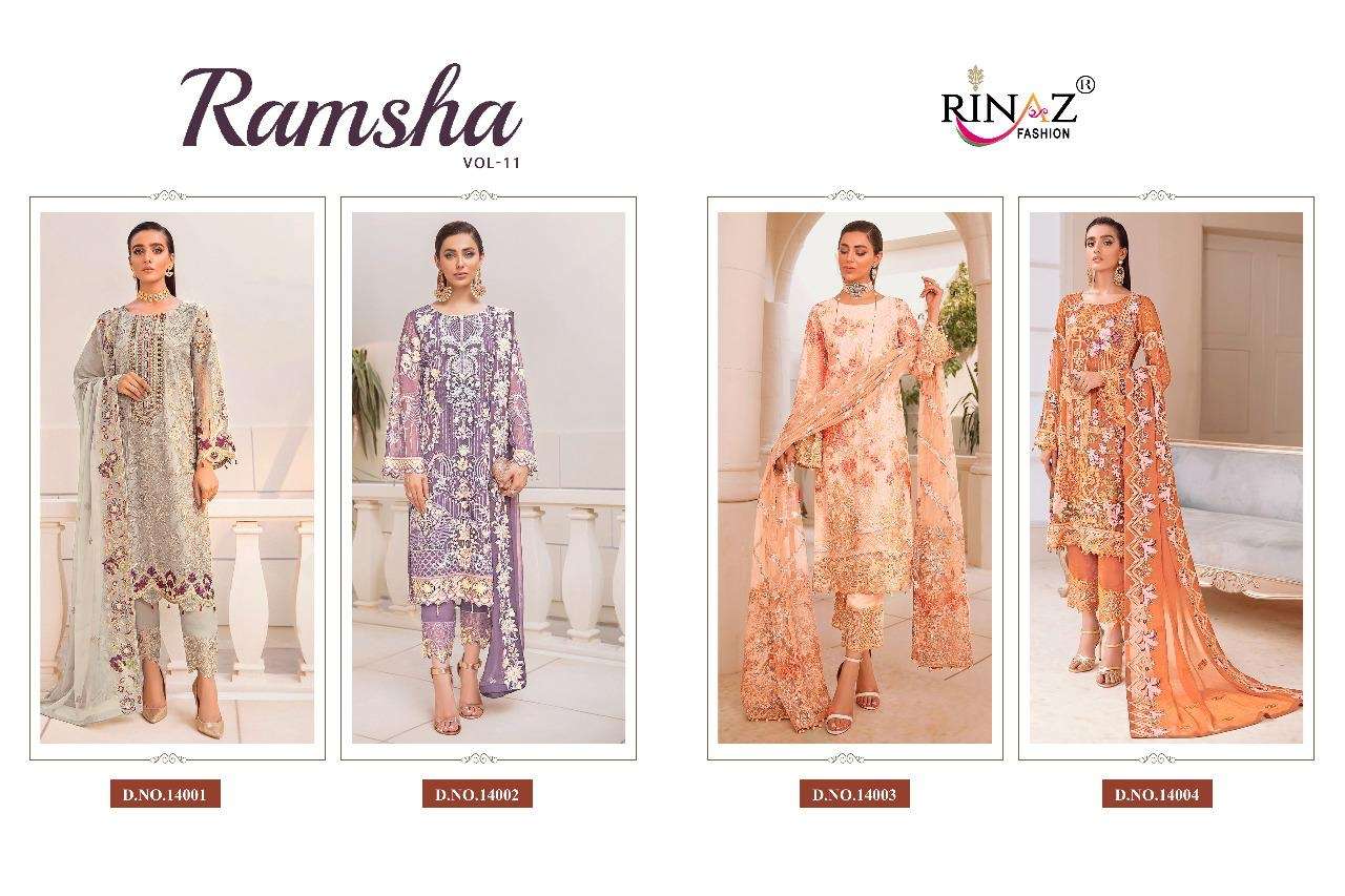 Rinaz Ramsha Vol 11 Pakistani Suits  Fox Jorjet with Heavy Embroidery & Diamond Work On Wholesale