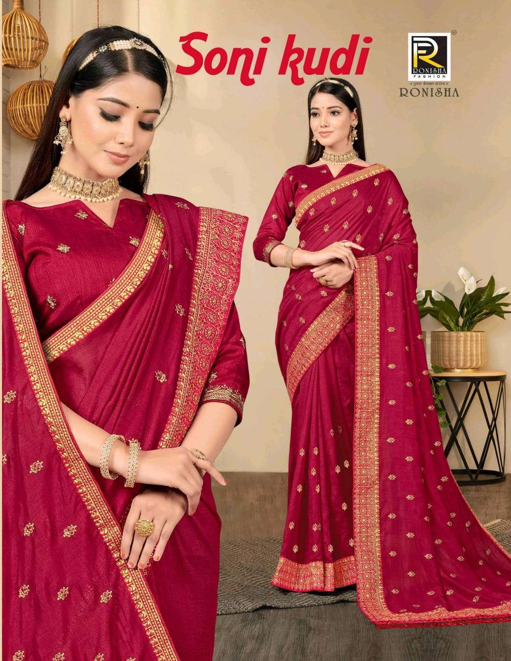 Ronisha Soni Kudi Embroidered Saree On Wholesale