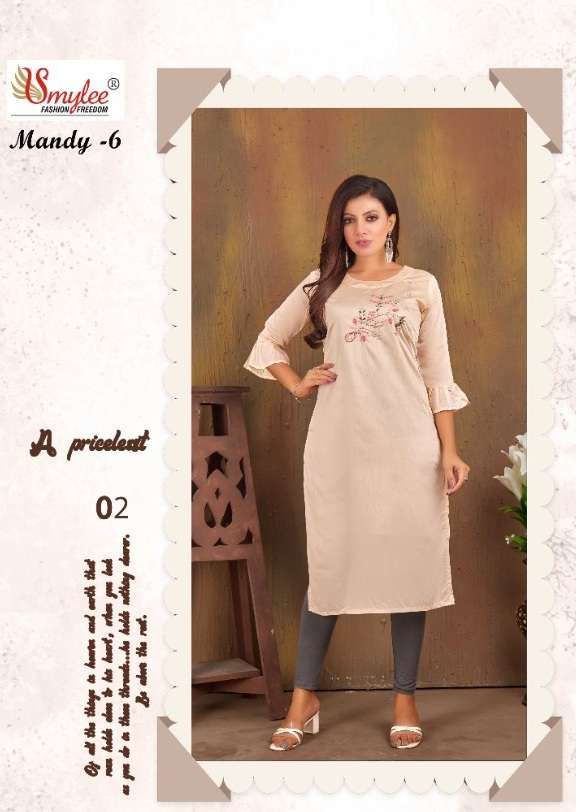 Rung MANDY VOL 6 Heavy Modal Silk Straight Kurti On Handwork With Wholesale Price