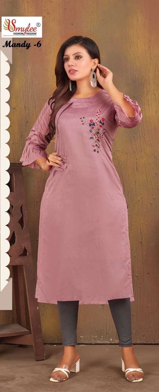 Rung MANDY VOL 6 Heavy Modal Silk Straight Kurti On Handwork With Wholesale Price