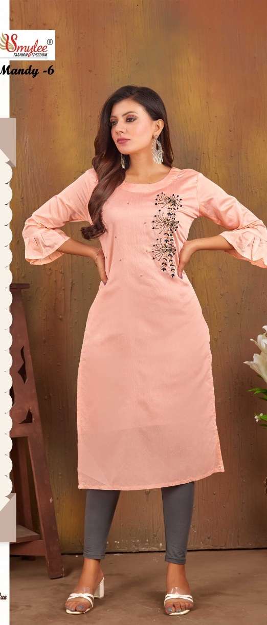 Rung MANDY VOL 6 Heavy Modal Silk Straight Kurti On Handwork With Wholesale Price
