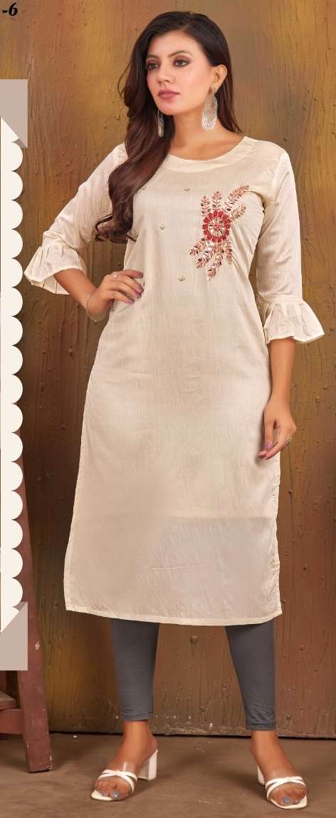 Rung MANDY VOL 6 Heavy Modal Silk Straight Kurti On Handwork With Wholesale Price
