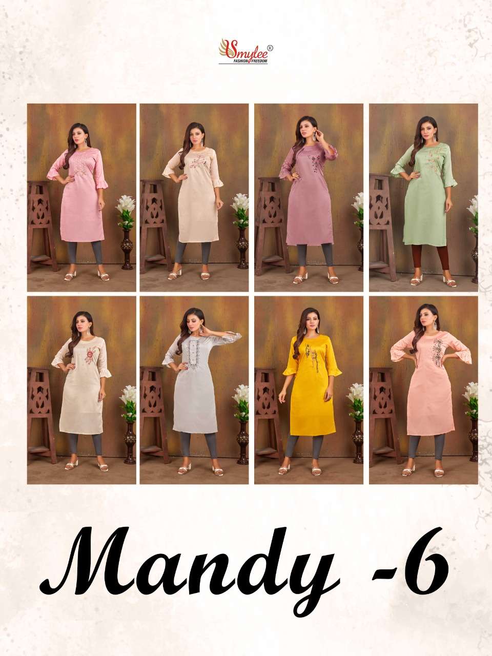 Rung MANDY VOL 6 Heavy Modal Silk Straight Kurti On Handwork With Wholesale Price