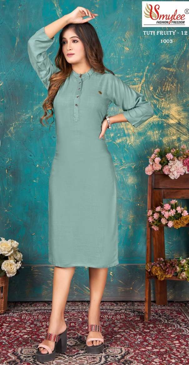 Rung TUTY FROOTY VOL 12 Straight Kurti On Rayon With Wholesale 