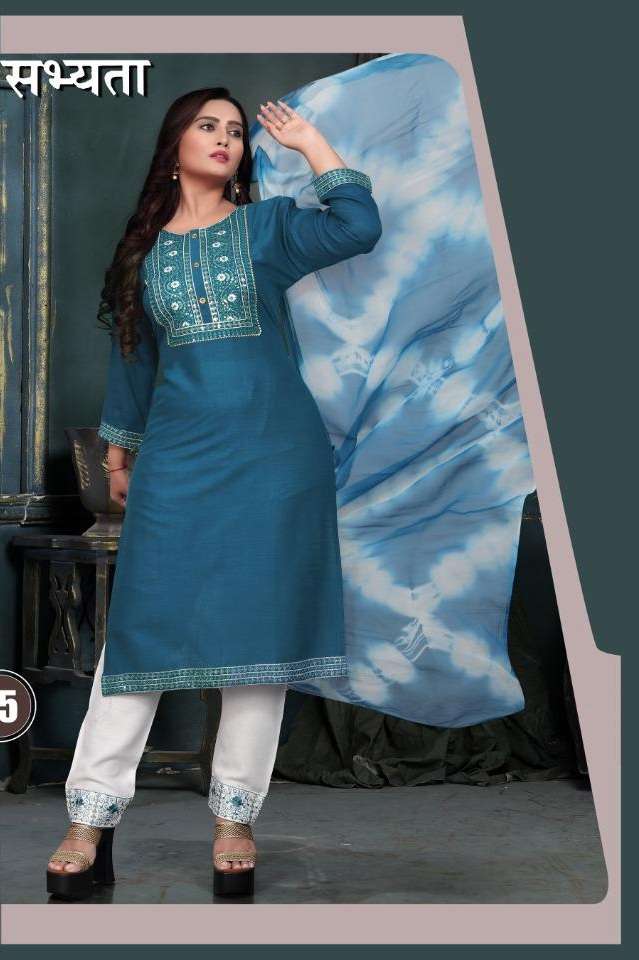 Sabhayta Beauty Queen Heavy Sequence Work Kurti With Pant & Silk Dupatta On Wholesale