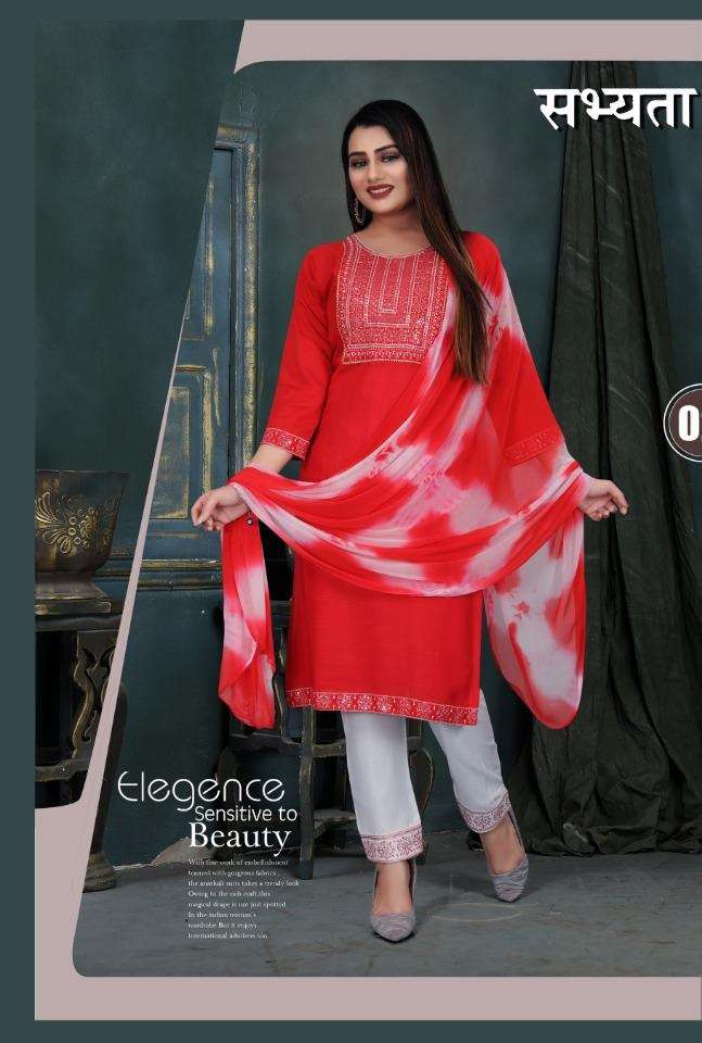 Sabhayta Beauty Queen Heavy Sequence Work Kurti With Pant & Silk Dupatta On Wholesale