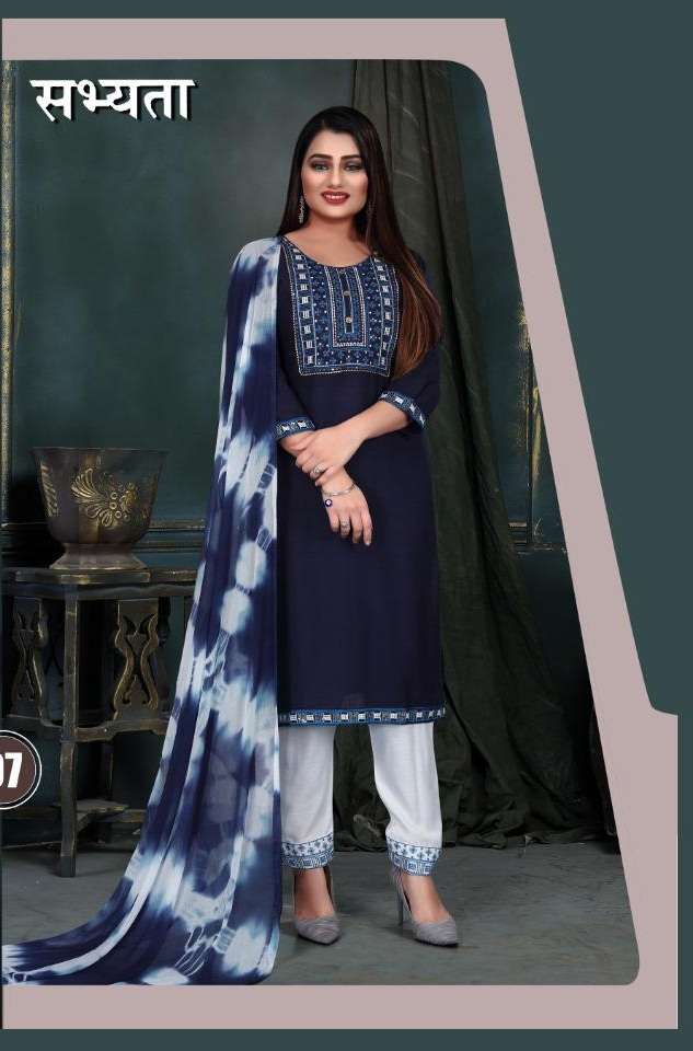 Sabhayta Beauty Queen Heavy Sequence Work Kurti With Pant & Silk Dupatta On Wholesale