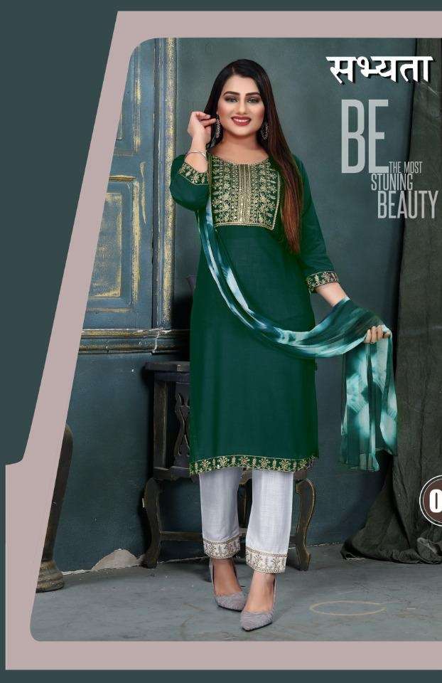 Sabhayta Beauty Queen Heavy Sequence Work Kurti With Pant & Silk Dupatta On Wholesale