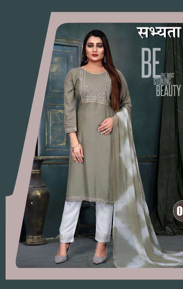 Sabhayta Beauty Queen Heavy Sequence Work Kurti With Pant & Silk Dupatta On Wholesale