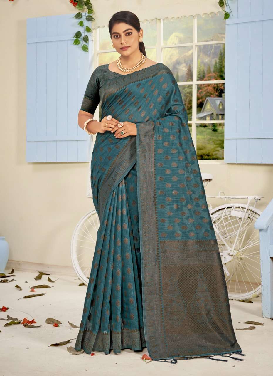 Sangam Prints Royal Cotton Saree on Woven Work On Wholesale