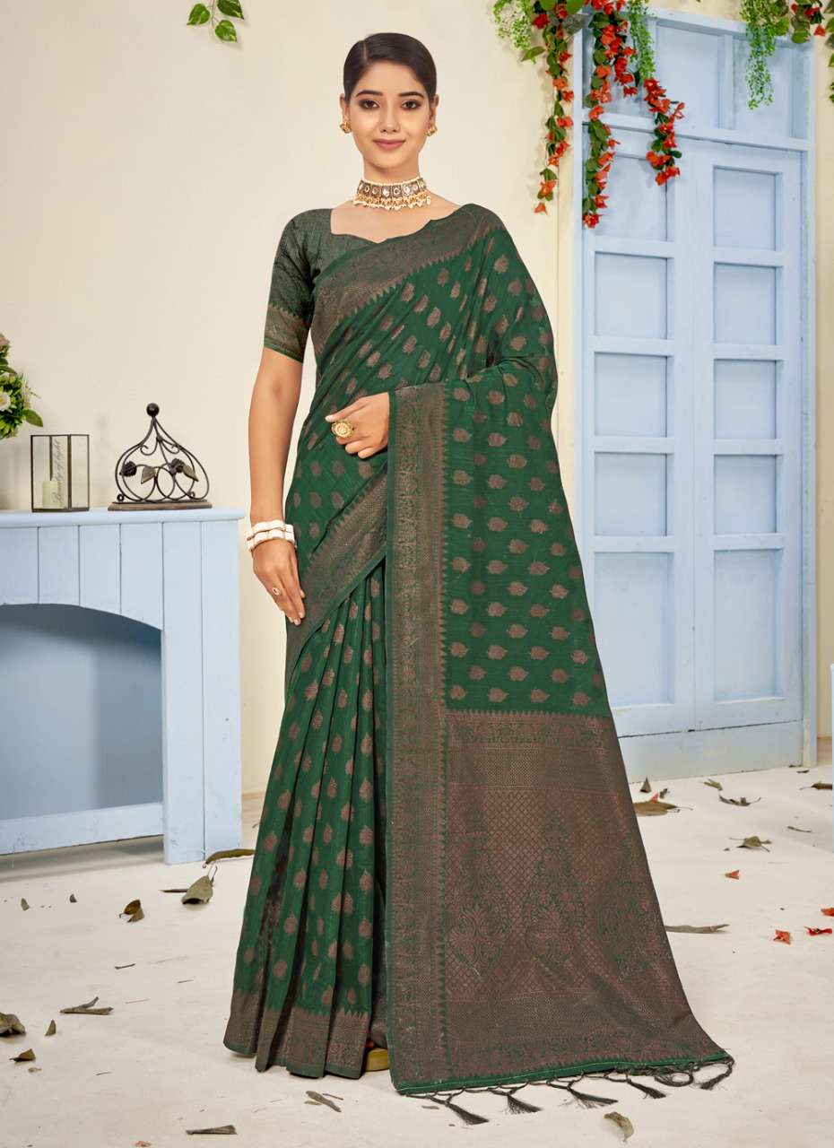 Sangam Prints Royal Cotton Saree on Woven Work On Wholesale