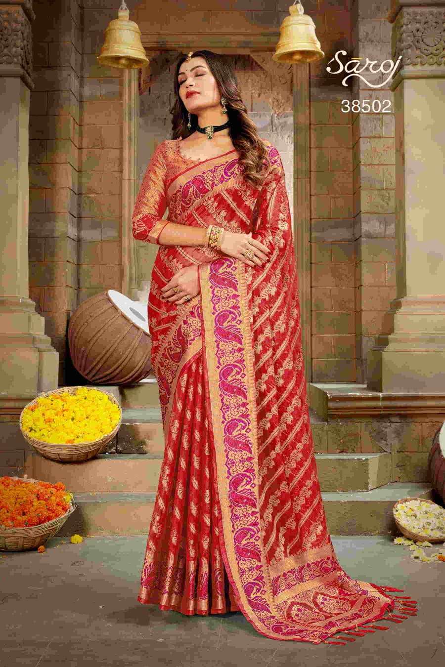 Saroj Maahi Festival Wear Organza Saree Collection On Wholesale 