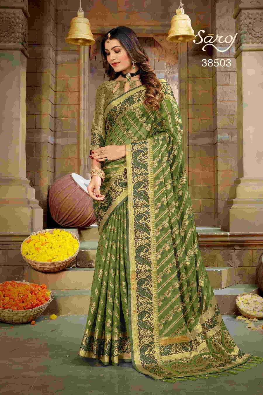 Saroj Maahi Festival Wear Organza Saree Collection On Wholesale 