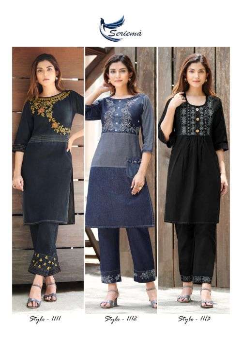 Seriema Kumb Westin Fancy Denim Kurti With Pant Collection On Wholesale