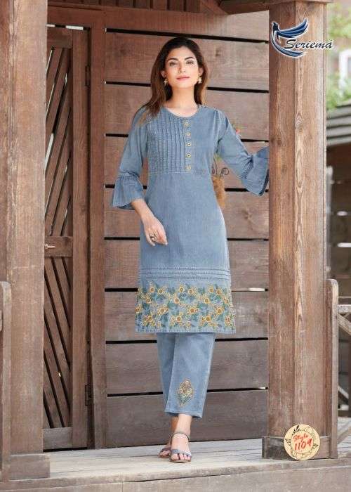Seriema Kumb Westin Fancy Denim Kurti With Pant Collection On Wholesale