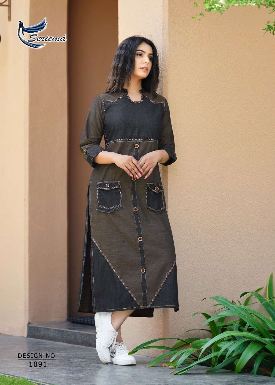 SERIEMA launches Different Shades Of Denim Kurti On Aari Hand Work On Wholesale