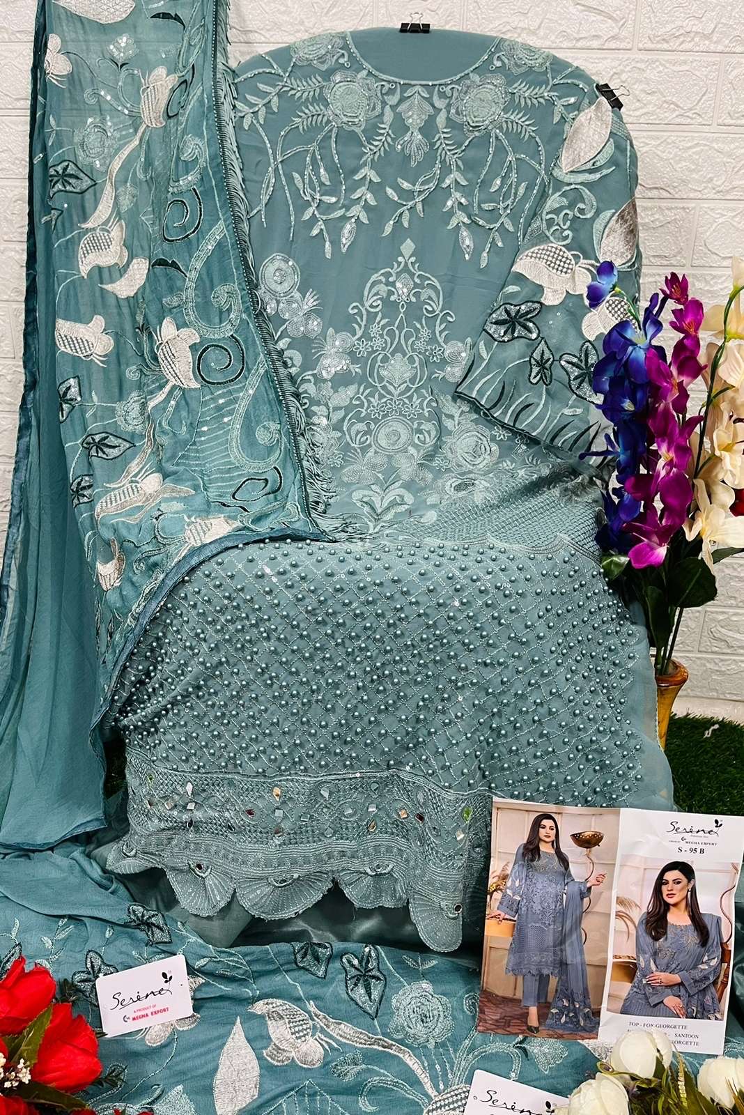 SERINE S-95 A To D Handwork, Pearl And Mirrors Salwar Suit On Wholesale
