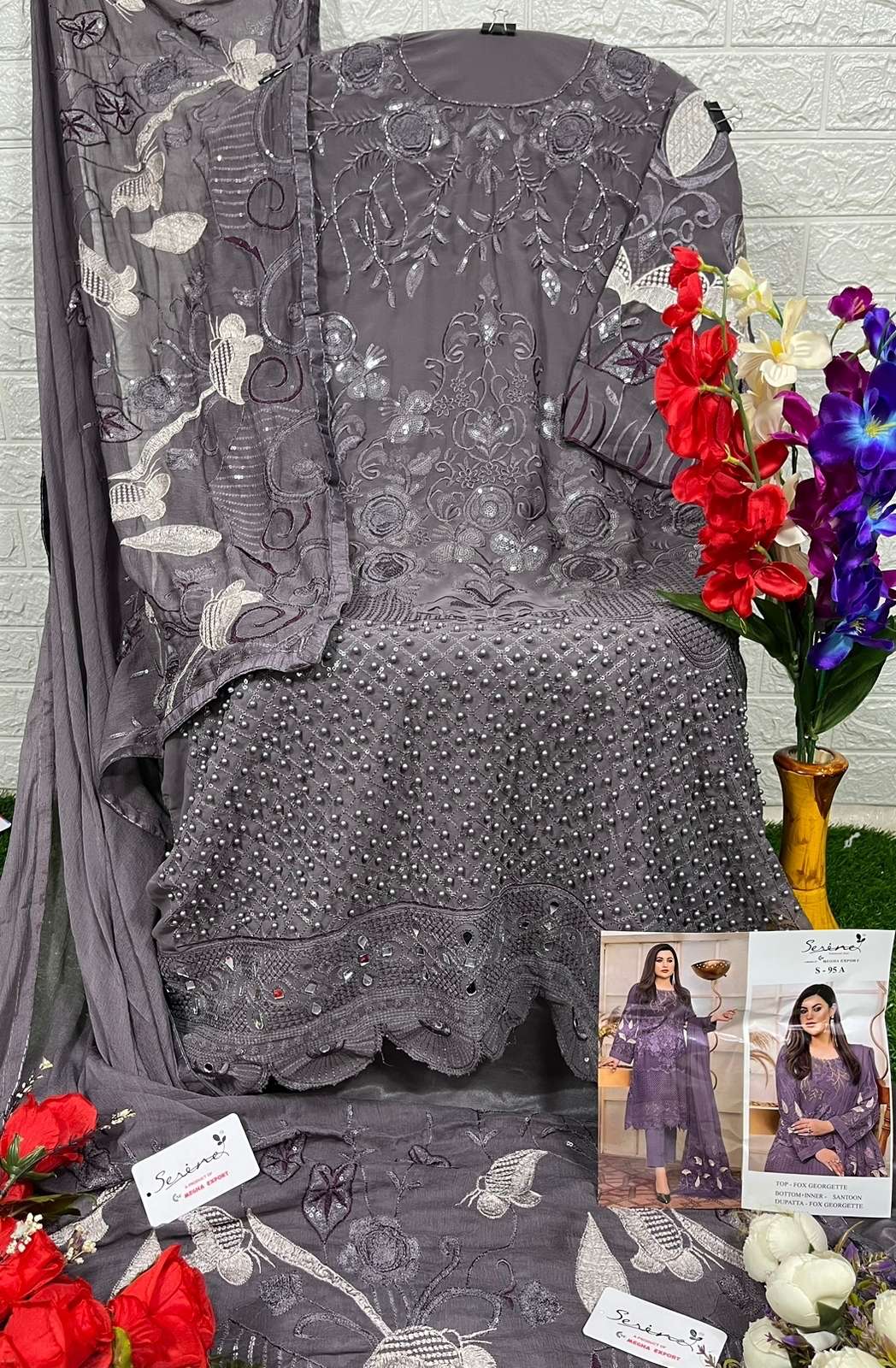 SERINE S-95 A To D Handwork, Pearl And Mirrors Salwar Suit On Wholesale