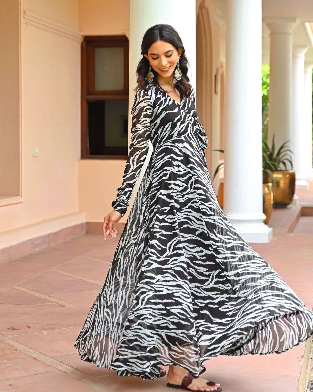 Shiv Textile Present Heavy Georgette Western Style Long Gown On Wholesale
