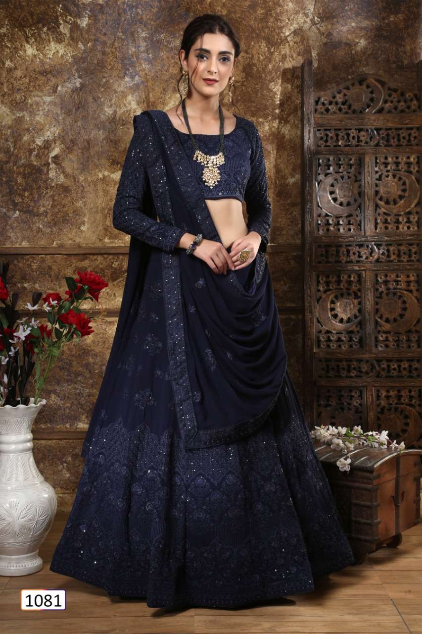 Shubhkala Vol 3 Designer Lehenga Choli Georgette Navy Blue Colour On Wholesale