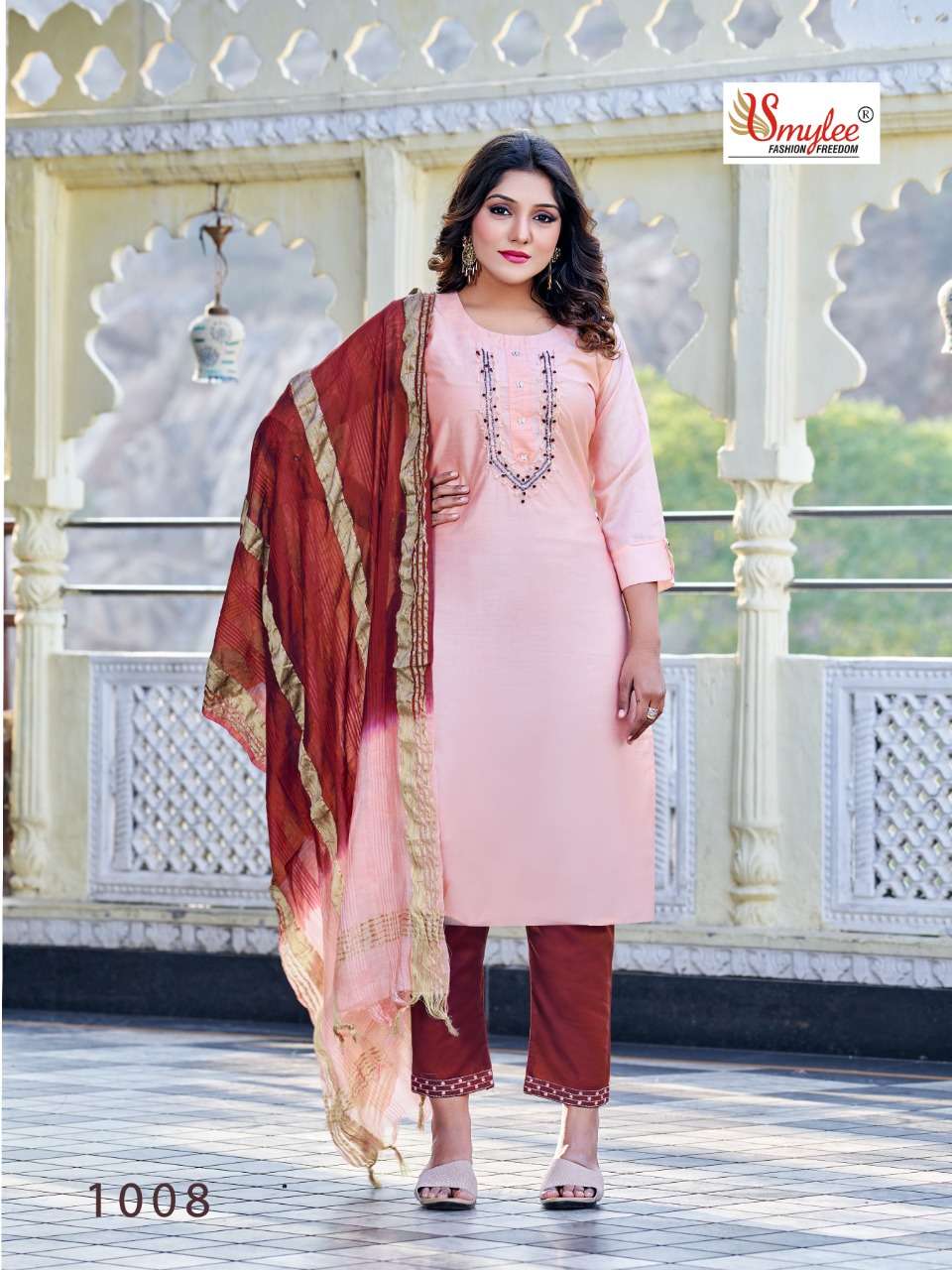  Smylee  Inayat Kurti With Pant And Dupatta Chanderi Silk On Wholesale