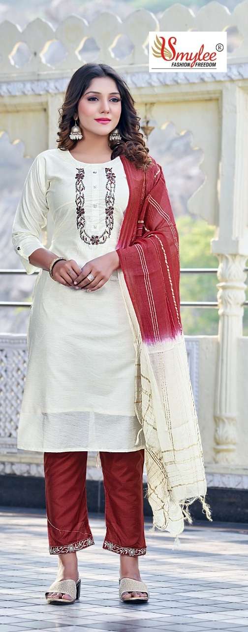  Smylee  Inayat Kurti With Pant And Dupatta Chanderi Silk On Wholesale