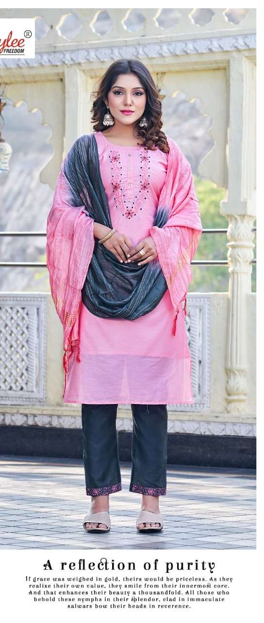  Smylee  Inayat Kurti With Pant And Dupatta Chanderi Silk On Wholesale
