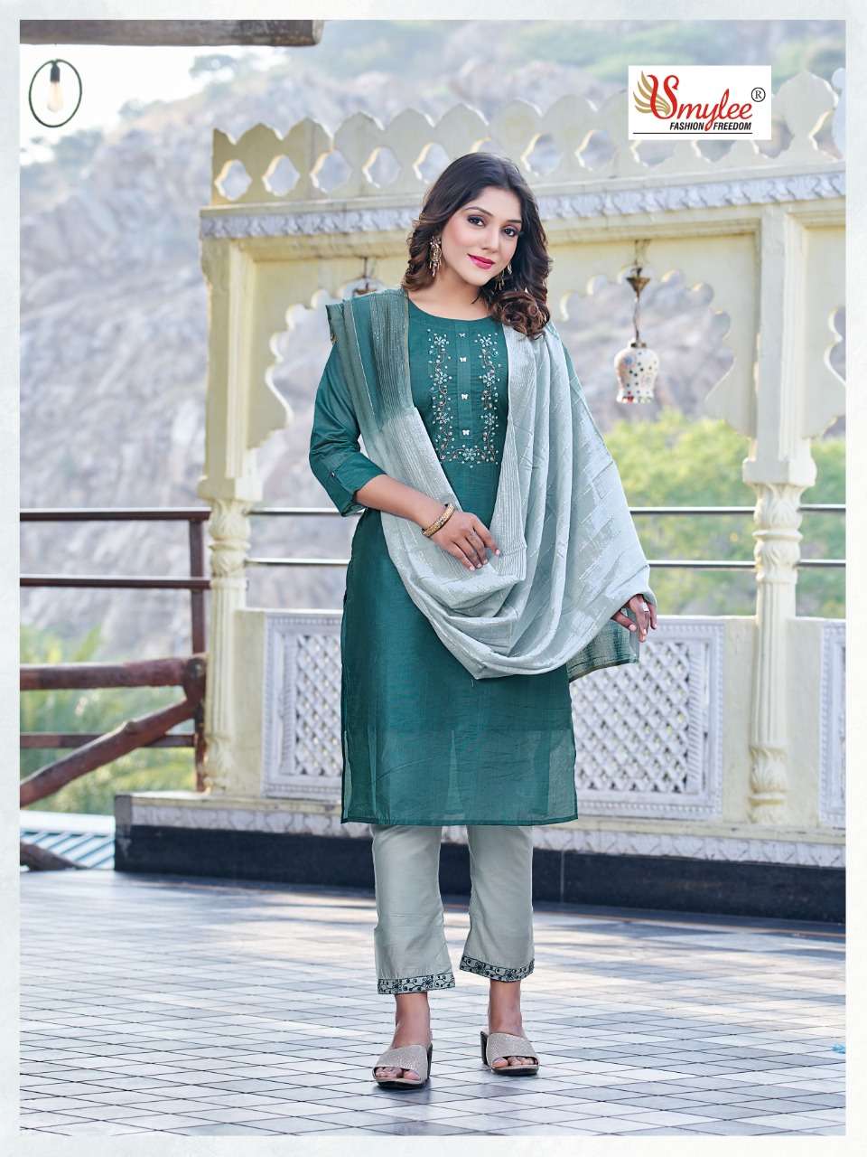  Smylee  Inayat Kurti With Pant And Dupatta Chanderi Silk On Wholesale