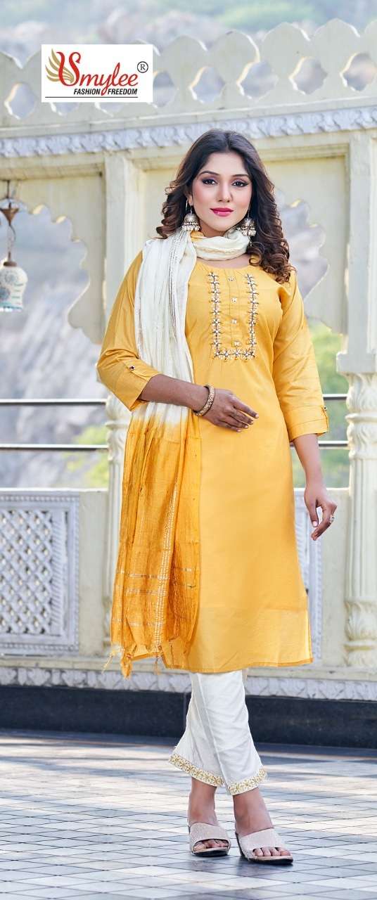  Smylee  Inayat Kurti With Pant And Dupatta Chanderi Silk On Wholesale