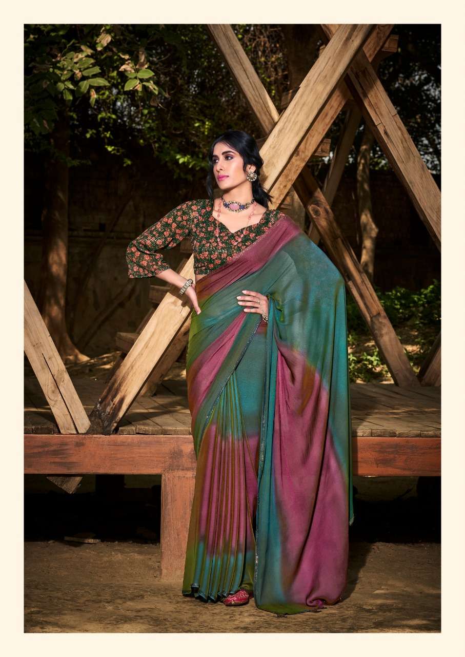 SR ARUNA VOL 2  3D VELVET CHIFFON With Sequence Blouse On Wholesale