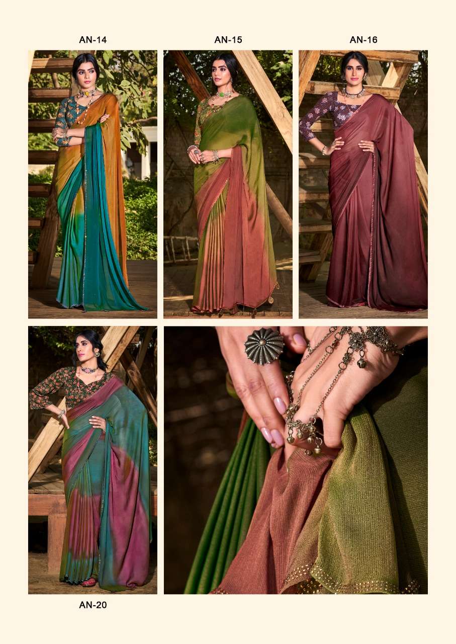SR ARUNA VOL 2  3D VELVET CHIFFON With Sequence Blouse On Wholesale