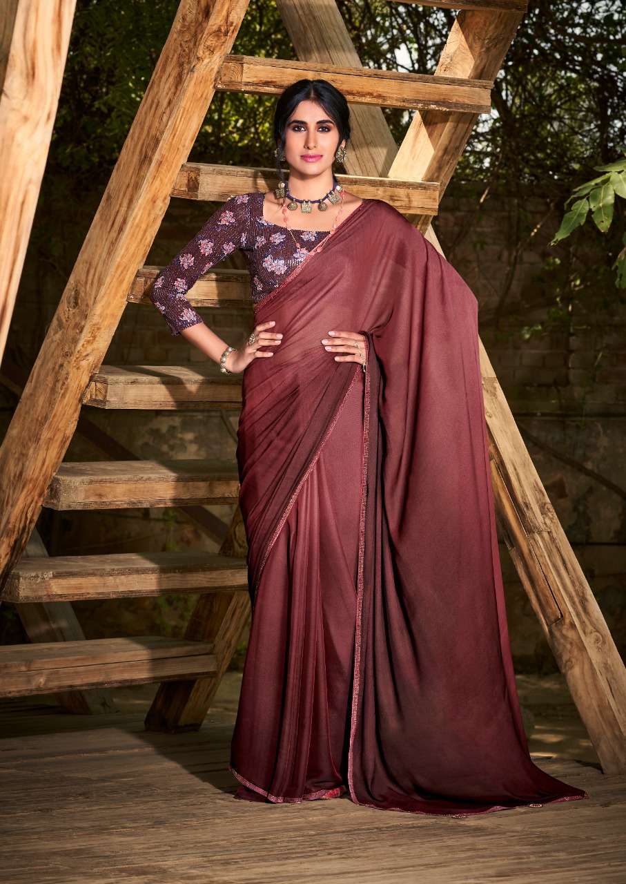 SR ARUNA VOL 2  3D VELVET CHIFFON With Sequence Blouse On Wholesale