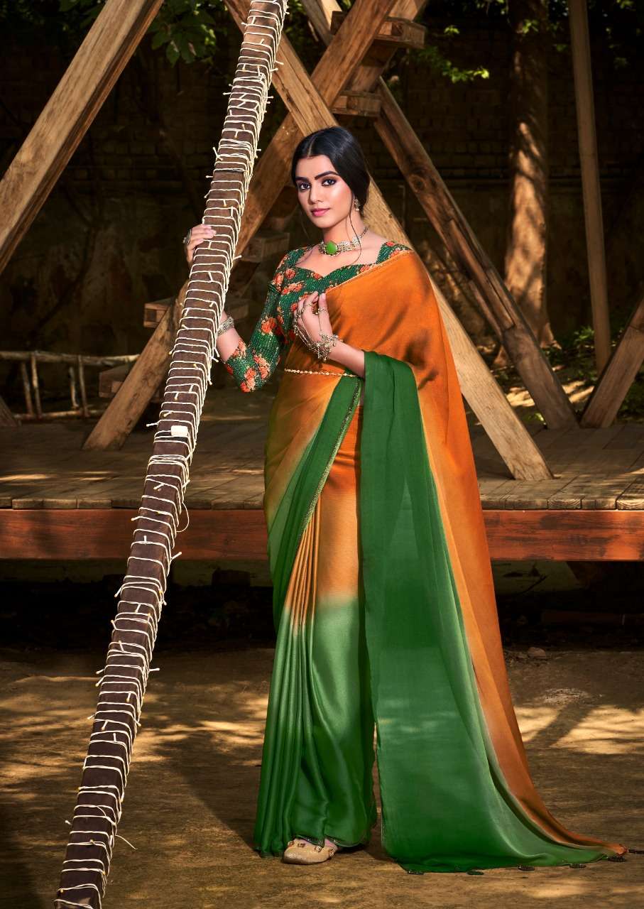 SR ARUNA VOL 2  3D VELVET CHIFFON With Sequence Blouse On Wholesale