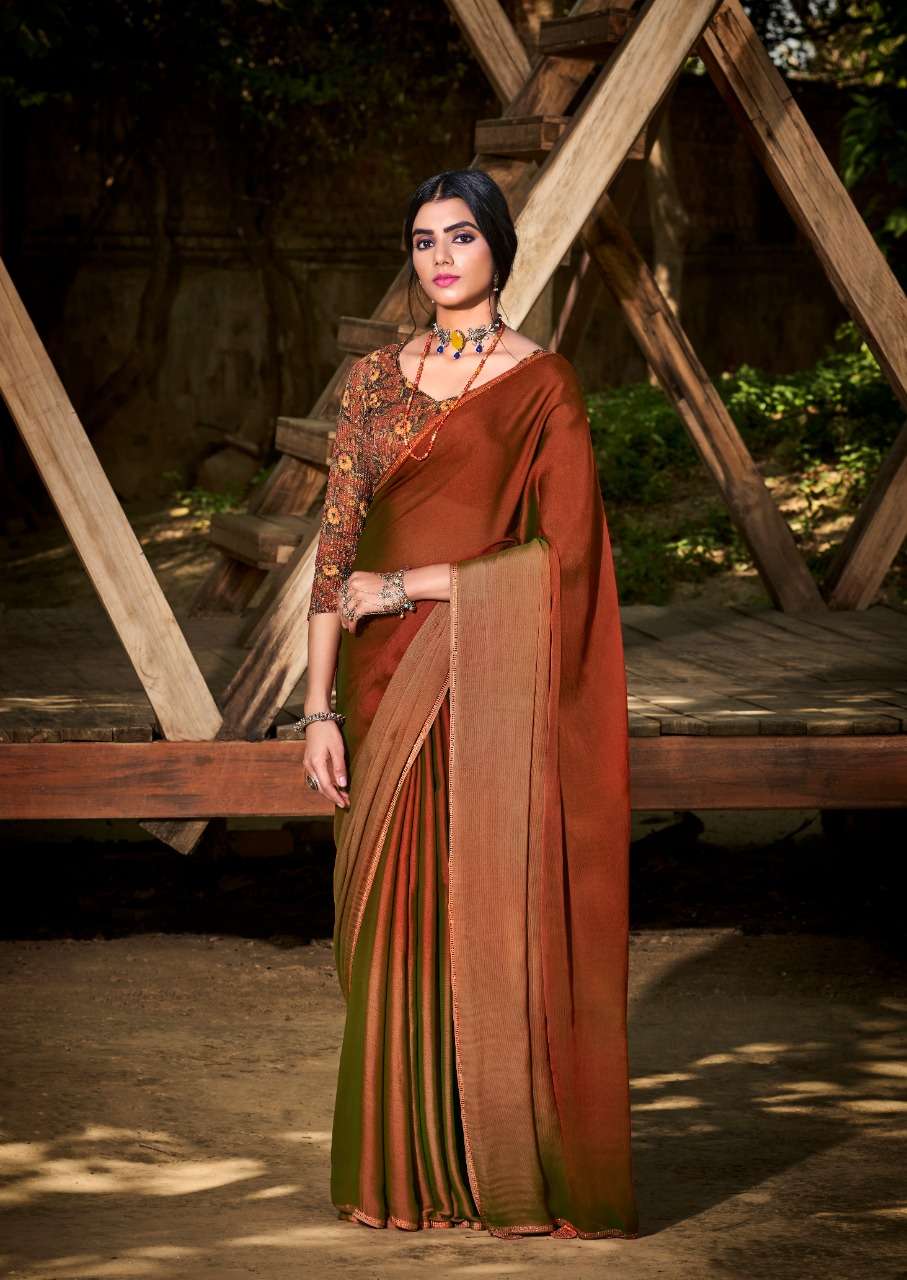 SR ARUNA VOL 2  3D VELVET CHIFFON With Sequence Blouse On Wholesale