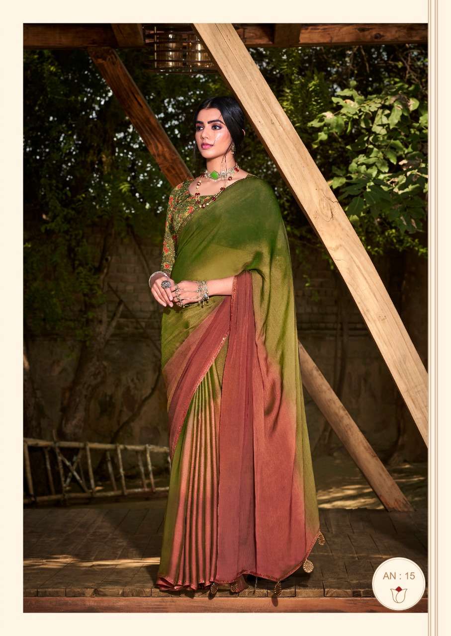 SR ARUNA VOL 2  3D VELVET CHIFFON With Sequence Blouse On Wholesale