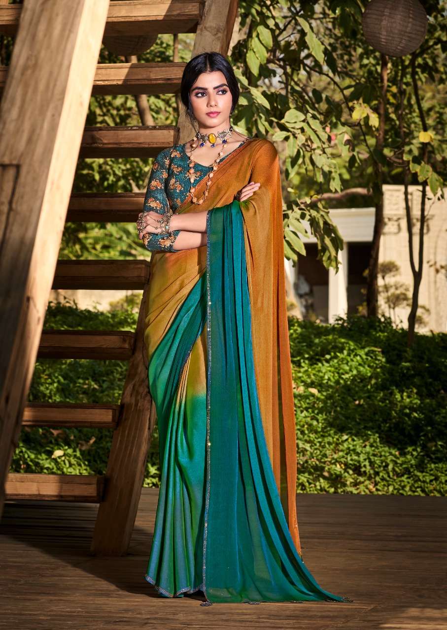 SR ARUNA VOL 2  3D VELVET CHIFFON With Sequence Blouse On Wholesale