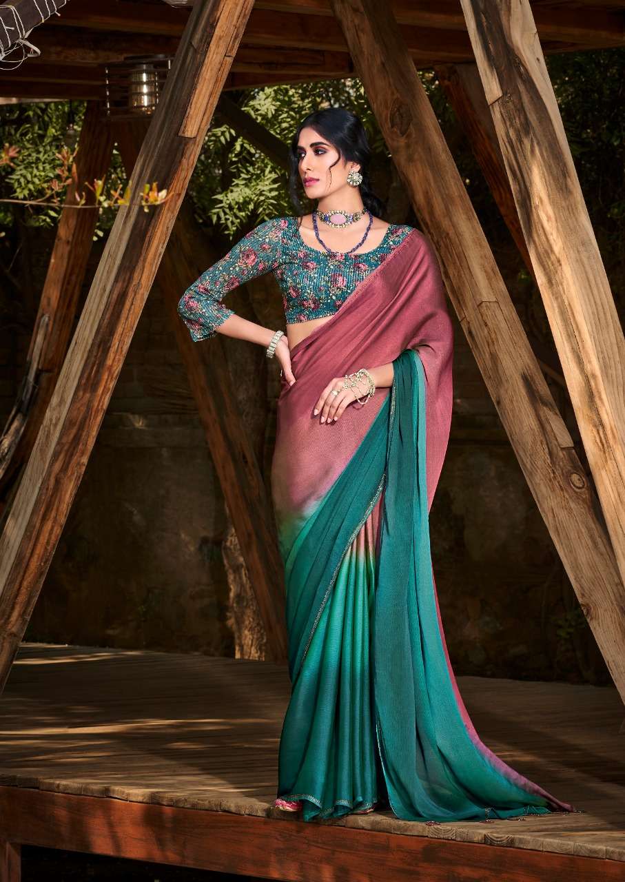 SR ARUNA VOL 2  3D VELVET CHIFFON With Sequence Blouse On Wholesale
