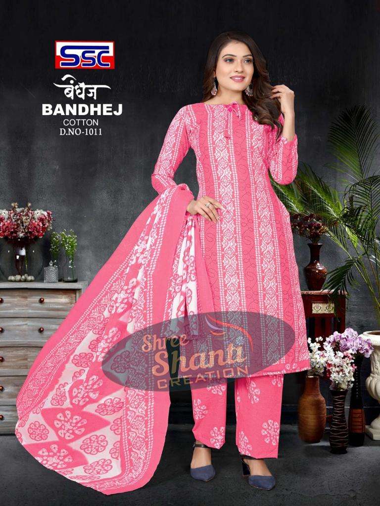 Ssc Bandhej Magic Slub Cotton Print Dress Material On Wholesale