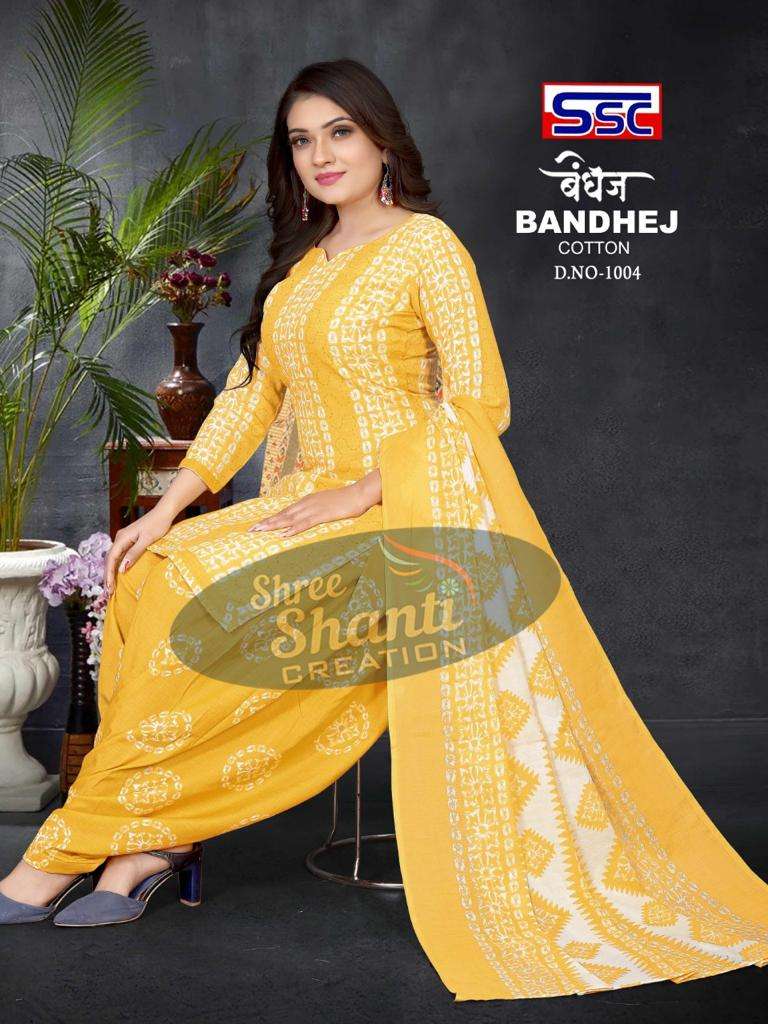 Ssc Bandhej Magic Slub Cotton Print Dress Material On Wholesale