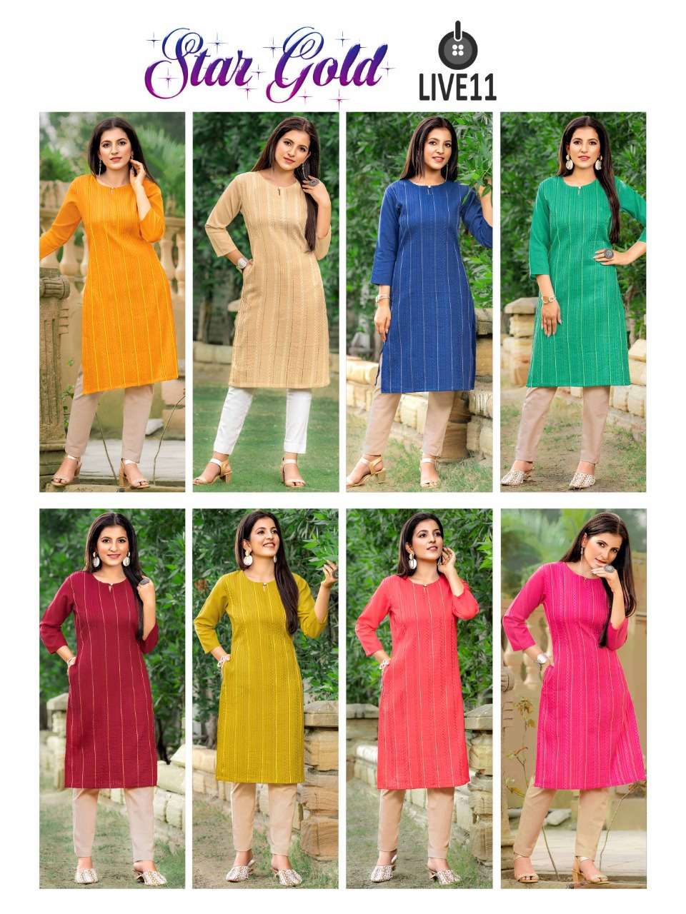 Star Gold Live 11 Designer Stright Kurtis On Wholesale