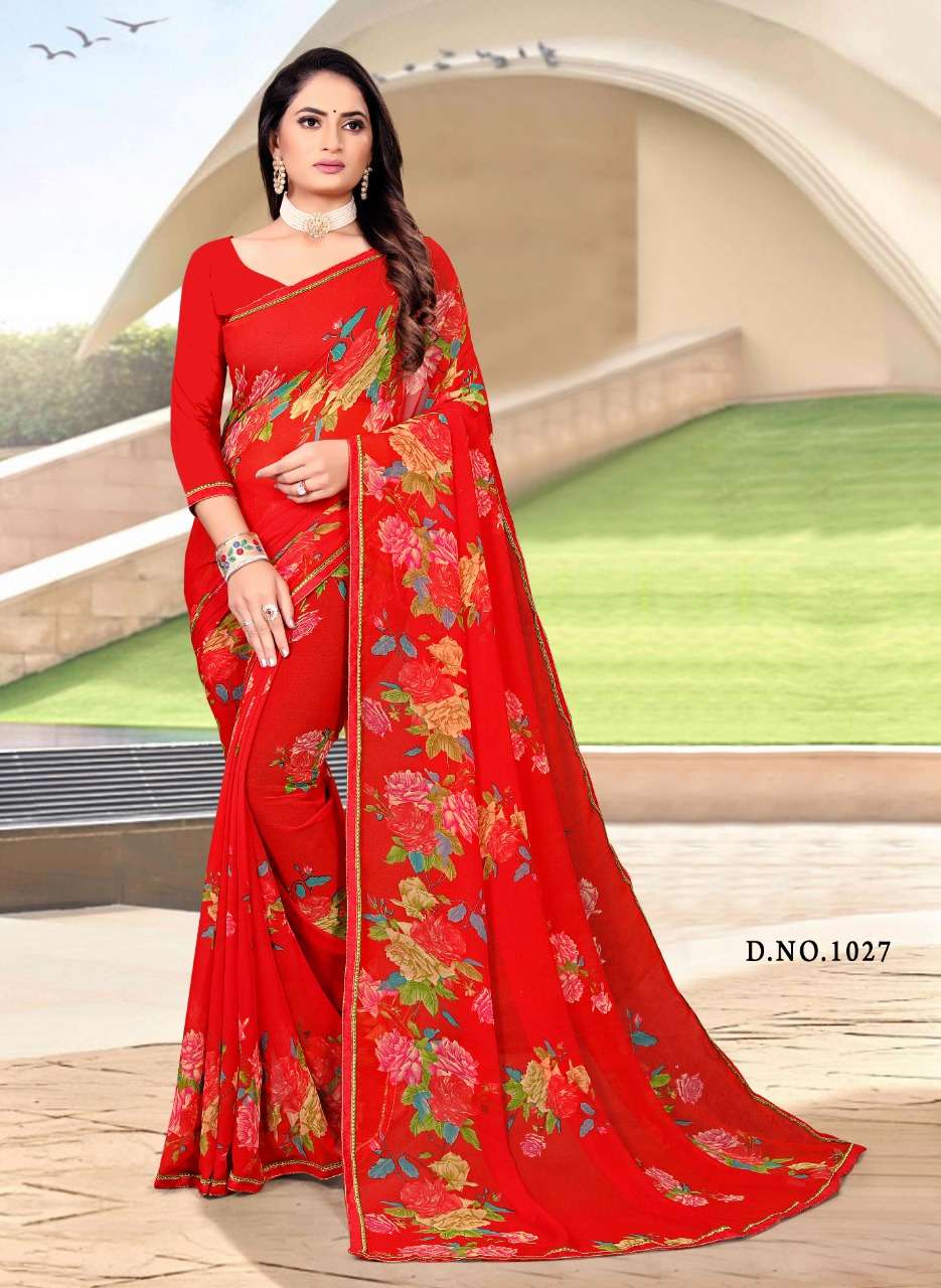 Surendra Mahak Weightless Printed  Saree With Fancy Lace Border On Wholesale 