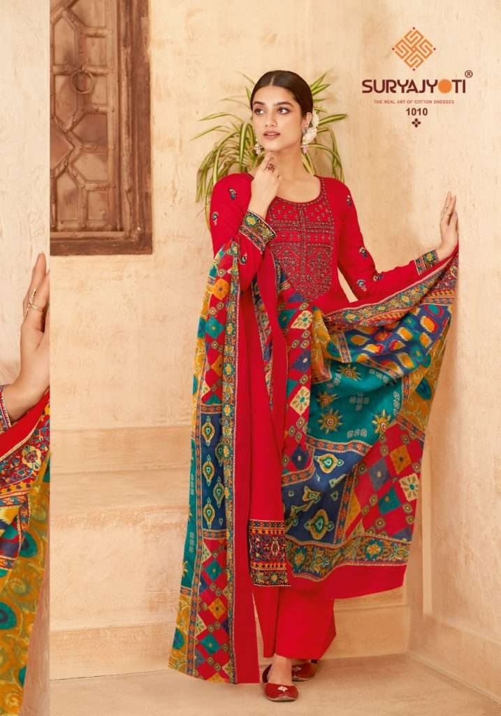Suryajyoti Qurbat Vol 1 Pure Satin Cotton With Neck Embroidery On Wholesale