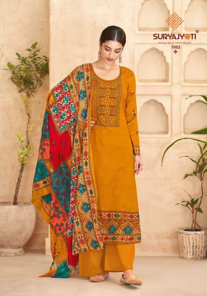 Suryajyoti Qurbat Vol 1 Pure Satin Cotton With Neck Embroidery On Wholesale