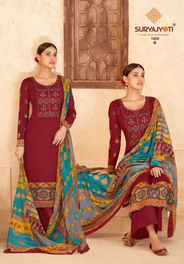 Suryajyoti Qurbat Vol 1 Pure Satin Cotton With Neck Embroidery On Wholesale