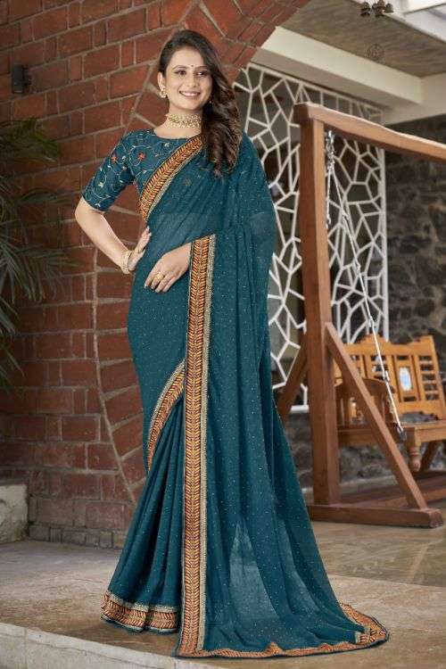 Sutram Hit Colour 11 Party Wear Embroidery Saree Collection On Wholesale