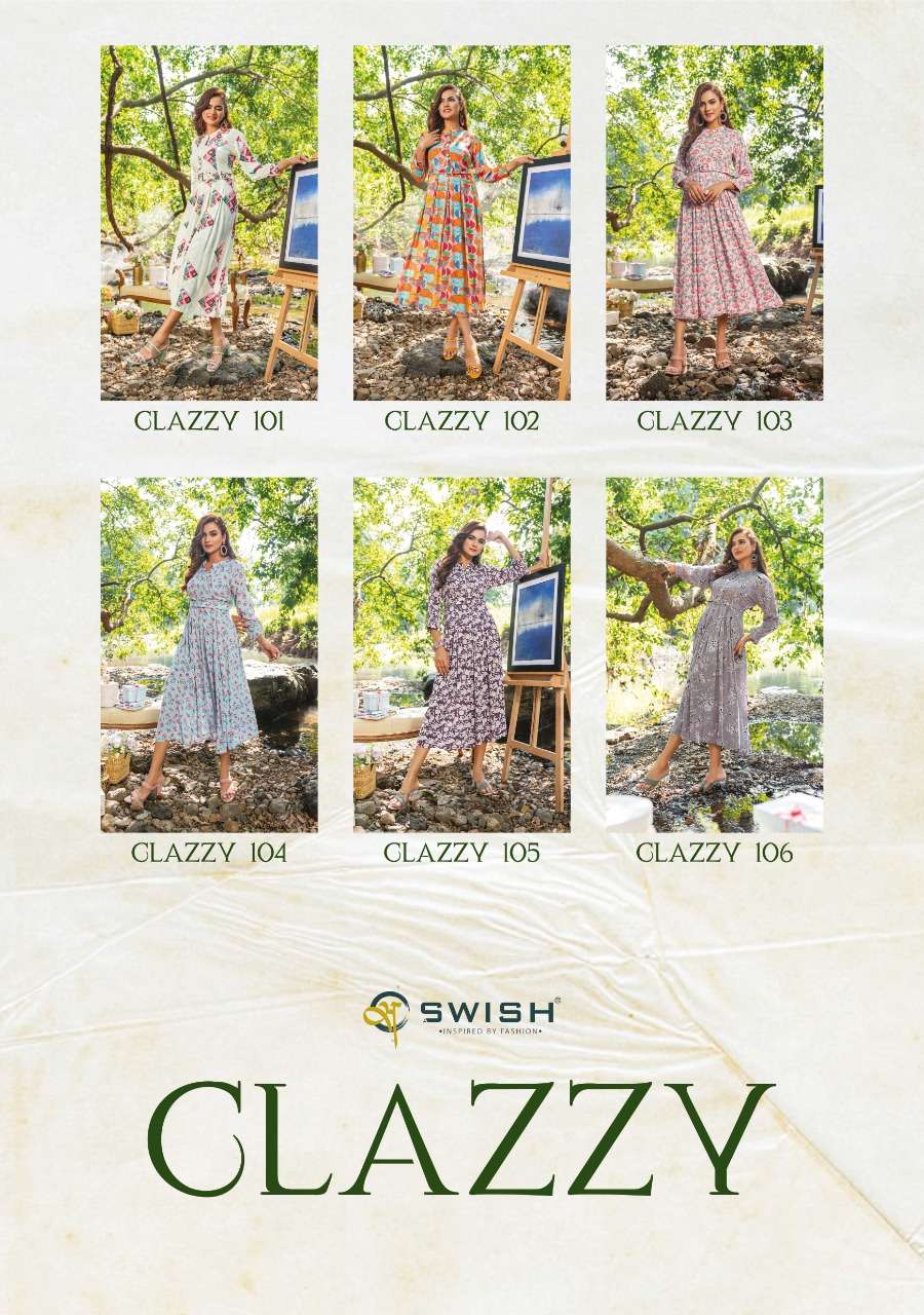 Swish Clazzy 101-106 Series Rayon Viscose Digital Printed Long Kurtis On Wholesale 