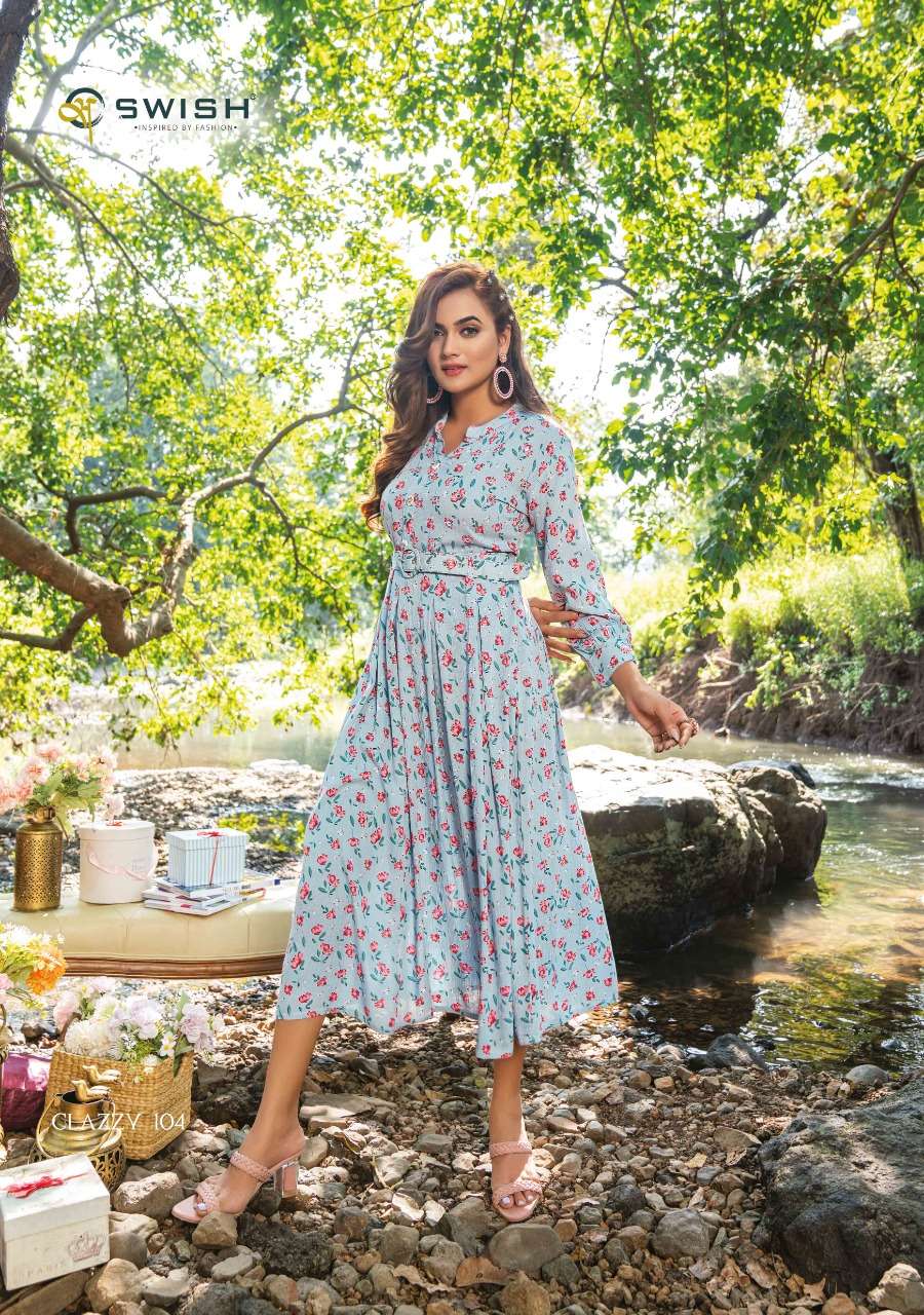 Swish Clazzy 101-106 Series Rayon Viscose Digital Printed Long Kurtis On Wholesale 