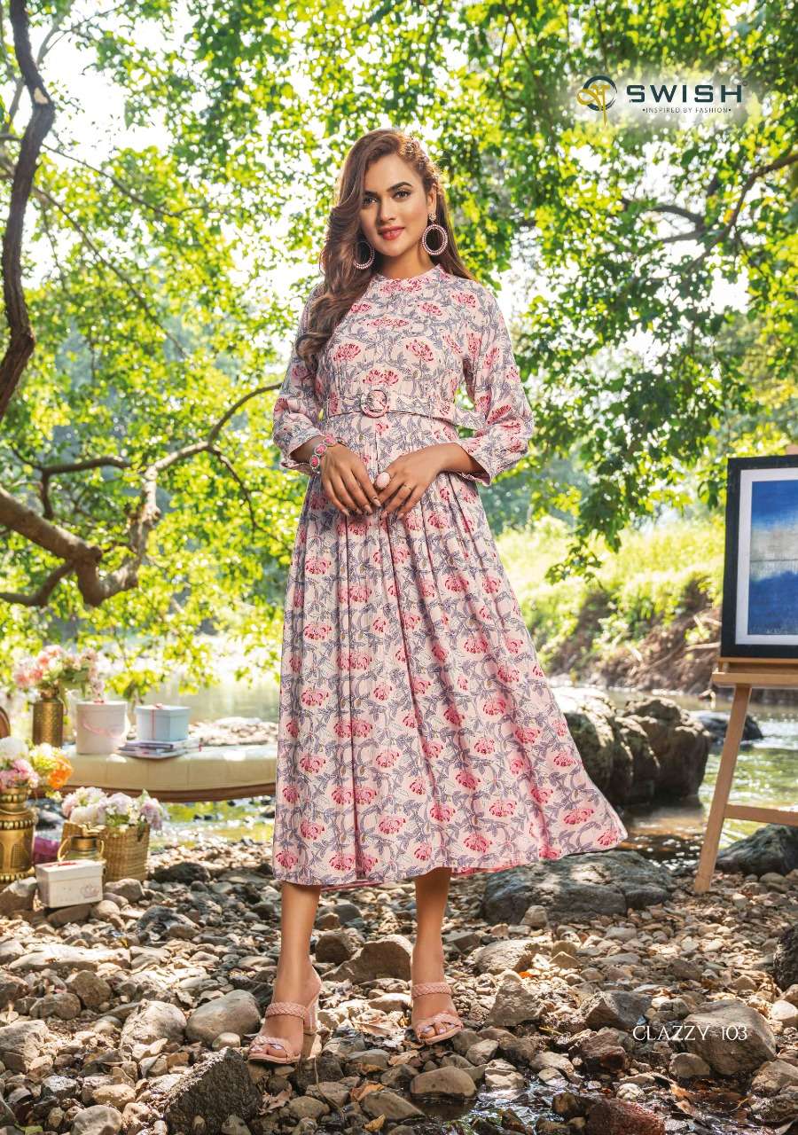 Swish Clazzy 101-106 Series Rayon Viscose Digital Printed Long Kurtis On Wholesale 