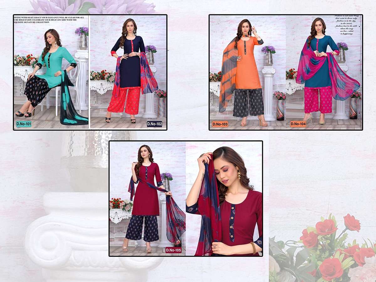 Trendy Misty V.5 Rayon Print Plazo Kurti With Nazmeen Dupatta On Wholesale